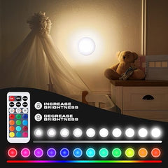 EverBrite Tap Light, Push Light, LED Puck Lights with 12 RGB Colors, Wireless Touch Light Under Cabinet, 80 Lumens Night Light for Closet, Bedroom, Wall, Classroom, 9 AAA Batteries Included, 3-Pack