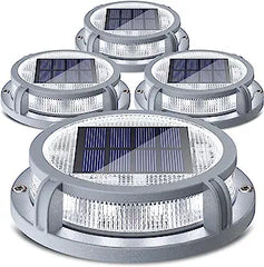 SIEDiNLAR Solar Deck Lights Outdoor 2 Modes 16 LEDs Driveway Markers Dock Light Solar Powered Waterproof for Ground Step Pathway Walkway Stair Garden Road Yard 4 Pack (Cool White/Warm White)