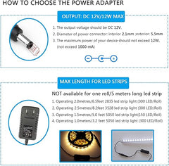 AspenTek DC 12V Power Supply Adapter 1A with Inline on Off Switch for Small Led Light Strips, Led Neon Strip, Led Tape Lights, Under Cabinet Lighting, Output 1000mA, 12 Watt Max