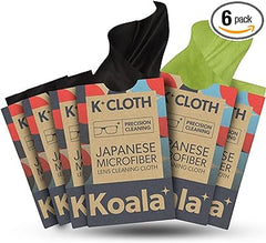 Koala Lens Cleaning Cloth | Japanese Microfiber | Glasses Cleaning Cloths | Eyeglass Lens Cleaner | Eyeglasses, Camera Lens, VR/AR Headset, and Screen Cleaning | Black & Green (Pack of 6)