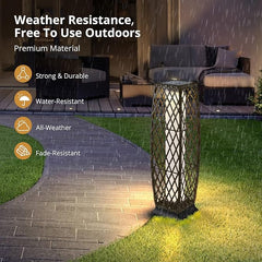 LEDIARY Solar Powered Outdoor Floor Lamp, 2 Piece Resin Wicker Outdoor Lamps, 40 LM Lantern Weather–Resistant Rattan Deck Light for Garden, Porch, Lawn Patio, Yard, Courtyard, Deck (Dark Brown)