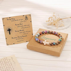 JoycuFF Christian Gifts, Cross Bracelets for Women Girls, Faith Religious Easter Catholic Christian Jewelry, Meaningful Baptism Communion Confirmation Natural Stone Bracelets for Women