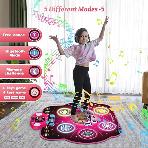 Dance Mat Toys for 3-12 Year Old Kids,Electronic Dance Pad with Light-up 6-Button & Wireless Bluetooth, 5 Game Modes Princess Dancing Mat, Birthday Xmas Gifts for 3 4 5 6 7 8 9 10+ Year Old Girls