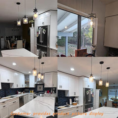 foucasal Industrial Pendant Light with Clear Seeded Glass Shade, Mini Ceiling Light Fixture, Farmhouse Pendant Lighting for Kitchen Island Dining Room Bedroom Living Room, Black Metal Finish
