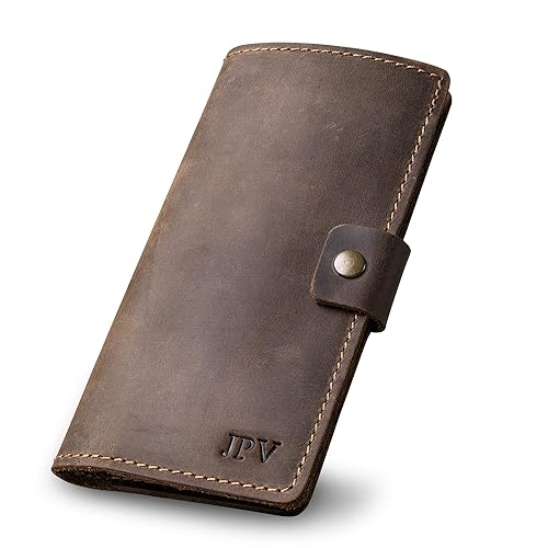 PEGAI Handmade Unique Design Personalized Checkbook Cover, 100% Distressed Leather Wallet & Case (Chestnut)