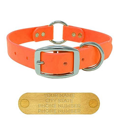 Regal Dog Products Large Orange Dog Collar with Custom Engraved Name Plate - Custom Fit, Resistant, Easy to Clean Biothane Waterproof Personalized Dog Collars with Double Buckle & Center Ring