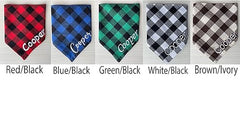 Plaid Bandana Personalized, Embroidered, Buffalo Plaid, Custom Pet Neckwear