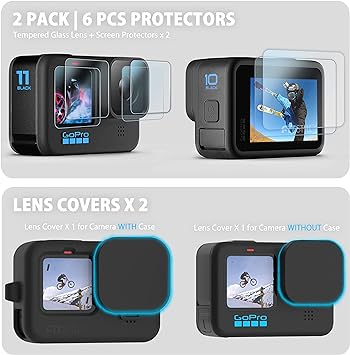 FitStill Black Silicone Sleeve Case for Go Pro Hero 12/Hero 11/Hero 10/Hero 9 Black,Battery Side Cover&Screen Protectors& Lens Caps&Lanyard for Go Pro Hero 12/11/10 /9 Black Accessories Kit