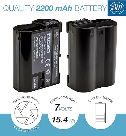 BM Premium 2 Pack of EN-EL15B Batteries and Dual Battery Charger for Nikon Z6, Z7, D780, D850, D7500, 1 V1, D500, D600, D610, D750, D800, D800E, D810, D810A, D7000, D7100, D7200 Digital Cameras