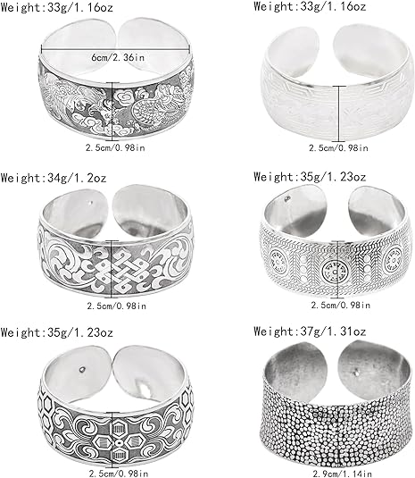 Tibeten Silver Carved Spiral Flower Connecting Branches Pattern Bracelets Vintage Ethnic Elephant Turtle Wide Grooved Open Cuff Bracelet Bangle Party Jewelry for Women Girl Gift