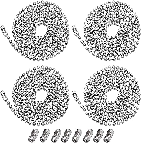 4 Pack Ceiling Fan Pull Chain Extender,Each Chain Length 39-inch(1 Meter) with 8 Connectors,Standard 3 mm Diameter Beaded Ball, Fit for Ceiling Fans and Light Fixtures Factory Pull,Silvery