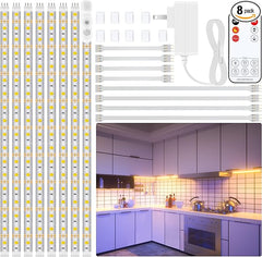 LAFULIT 8 PCS Under Cabinet Lighting Kit, Bright Under Cabinet Lights, Flexible Led Strip Lights with Remote and Power Adapter, for Kitchen Cabinets Shelf Desk Counter, 2700K Warm White, 13ft