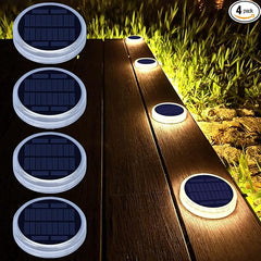 Solar Deck Lights, Driveway Walkway Dock Light Solar Powered Outdoor Waterproof Stair Step Pathway Ground LED Lamp for Backyard Patio Garden, Auto On/Off - Warm White - 4 Pack