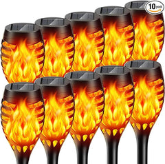 BONLION Solar Outdoor Lights, 10 Pack Solar Torch with Flickering Flame Waterproof, Solar Powered Garden Lights, LED Flame Pathway Torches Lights for Yard, Patio, Outside Landscape Décor