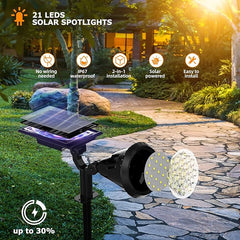 XTGTP Solar Spot Lights Outdoor, 21 LEDs Solar Outdoor Lights Auto On/Off with 3 Modes, IP67 Waterproof Solar Yard Spotlight Landscape Lighting Garden Wall Lights, 2-in-1 Solar Powered Lights, 2Pack