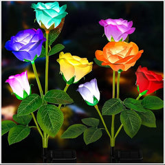TONULAX Solar Garden Lights - Newest Version Solar Lights Outdoor, 7-Color Changing Rose Lights for Yard, Decoration, Enlarged Solar Panel, More Realistic Rose Flower (2 Packs)
