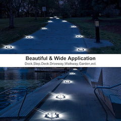 CREPOW Solar Dock Lights Driveway Deck Lights - 8 Packs Waterproof 1200mAh Outdoor LED Aluminum Dock Lighting Warning Step Lights for Driveway Sidewalk Garden Pathway Yard (White)