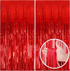 2 Pack Red Streamers Party Backdrop Christmas Decorations Foil Fringe Backdrop Curtains Carnival Casino Theme Birthday New Year Holiday Celebration Bachelorette Party Decorations Supplies