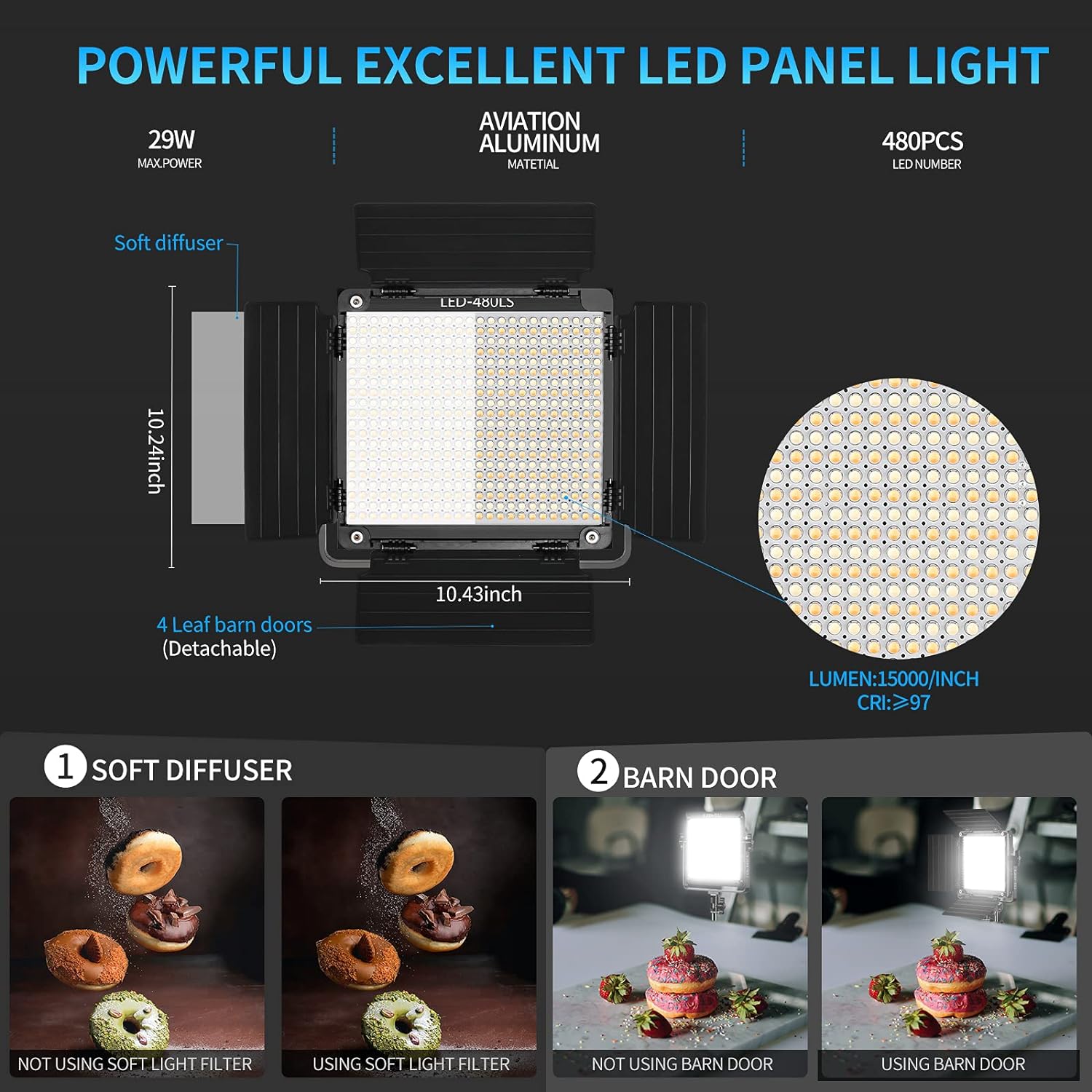 GVM 2 Pack LED Video Lighting Kits with APP Control, Bi-Color Variable 2300K~6800K with Digital Display Brightness of 10~100% for Video Photography, CRI97+ TLCI97 Led Video Light Panel +Barndoor