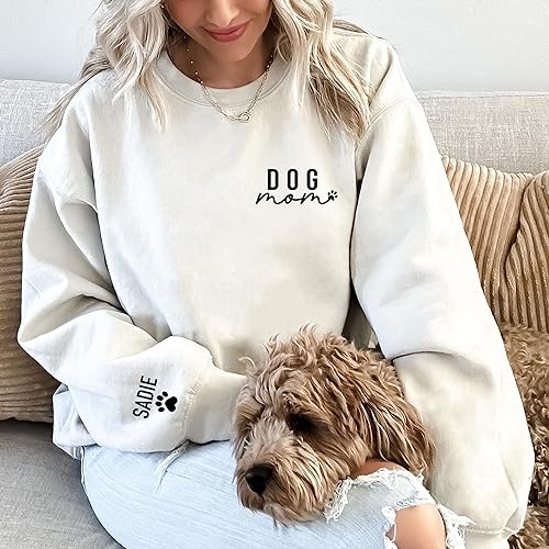 Up2ournecksinfabric Custom Dog Mom Sweatshirt - Women's Paw Sweatshirt - Mom Sweater - Customized Sweatshirt - Cute Dog Paw Pullover - Sweatshirt For Dog Mom - Christmas Sweatshirt - Christmas Gift