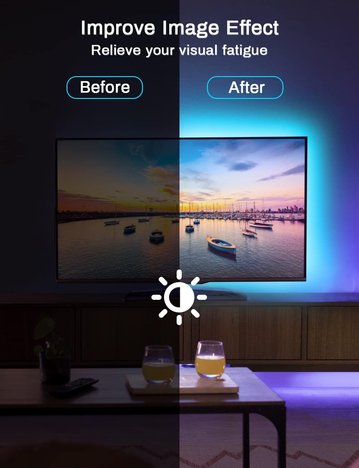 MATICOD Tira de luces LED RGB de 9.84 pies para TV detrás, USB para TV de 32 a 43 pulgadas, aplicación Bluetooth, control remoto, sincronización de música, retroiluminación de TV para sala de juegos