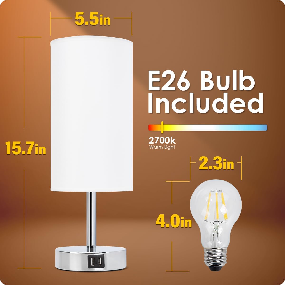 Lámpara de cabecera con puerto USB – Lámpara de mesa de control táctil para habitación, de madera de 3 vías, regulable, lámpara de mesita de noche con pantalla redonda de tela de lino para sala, habitación de niños, dormitorio universitario, oficina (bomb