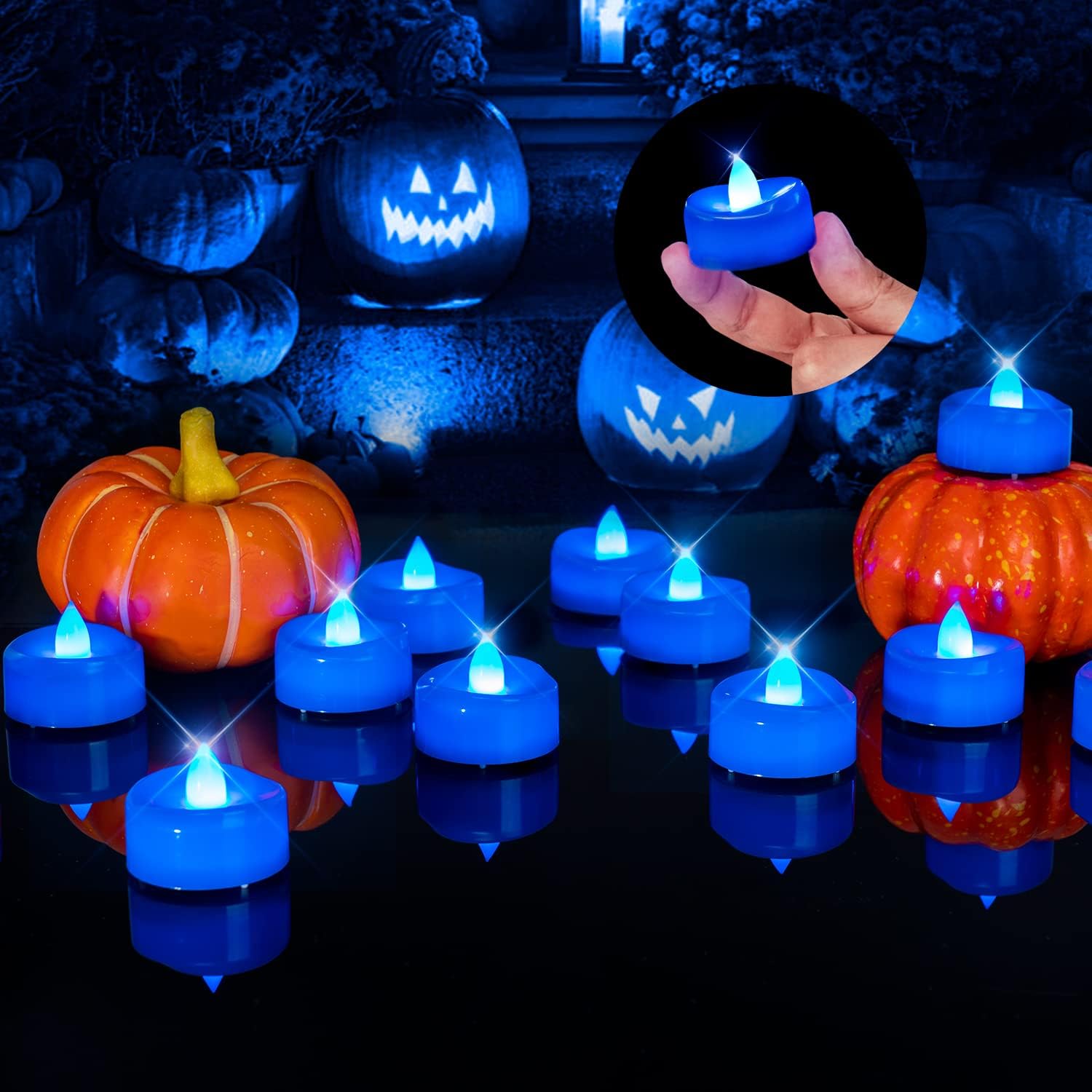 Velas sin llama, paquete de 24 velas LED de té que funcionan con pilas, duran más de 150 horas, velas de té sin llama para Halloween, Diwali, otoño, Navidad, bodas, diámetro de 1-1/2 pulgadas de alto 1-1/4 pulgadas