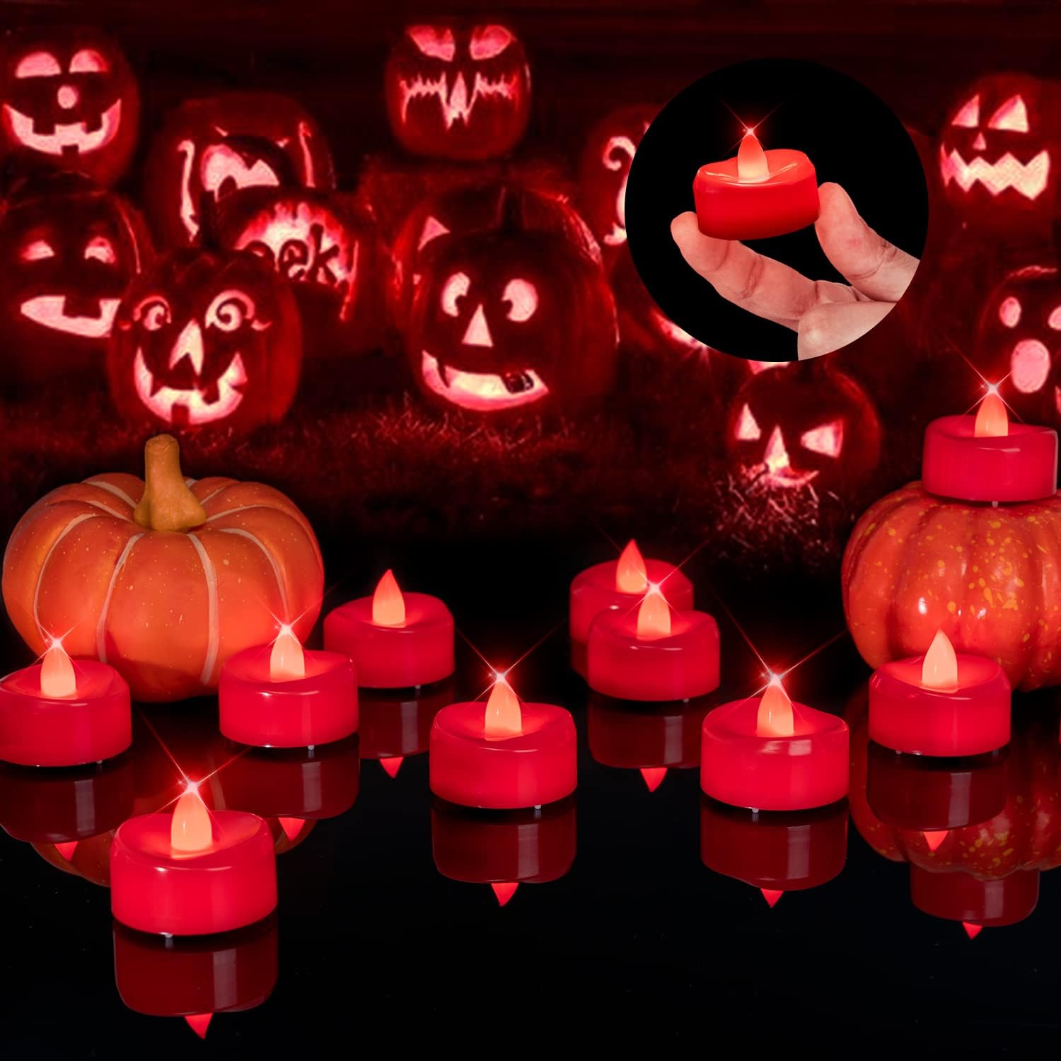 Velas sin llama, paquete de 24 velas LED de té que funcionan con pilas, duran más de 150 horas, velas de té sin llama para Halloween, Diwali, otoño, Navidad, bodas, diámetro de 1-1/2 pulgadas de alto 1-1/4 pulgadas