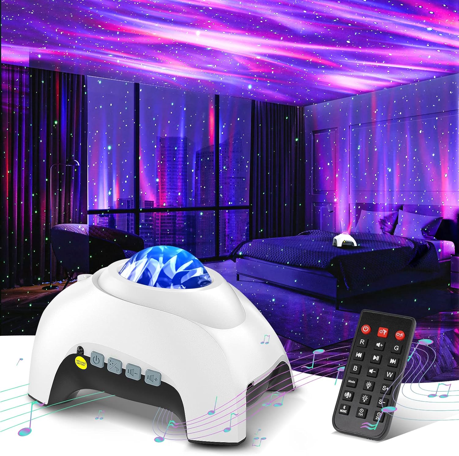 Northern Galaxy Light Aurora Projector with 33 Light Effects, Night Lights LED Star Projector for Bedroom Nebula Lamp, Remote Control, White Noises, Bluetooth Speaker for Parties